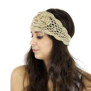 VERY MODA Ivory Knit Crocheted Flower Headband One Size NWT